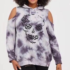 Torrid‎ grey blue graphic  Tie Dye Off-Shoulder Sweatshirt hoodie size 4X